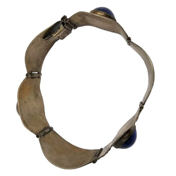 Vintage Made in Mexico 925 Sterling Lapis Stone Aztec Mayan Calendar Bracelet - Picture 7 of 12